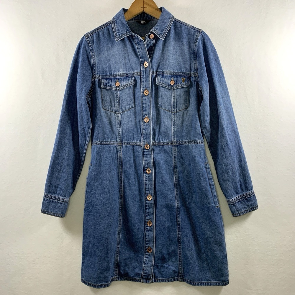 Frye Womens Button Jean Denim Dress Small Cowgirl Festival Western Rodeo